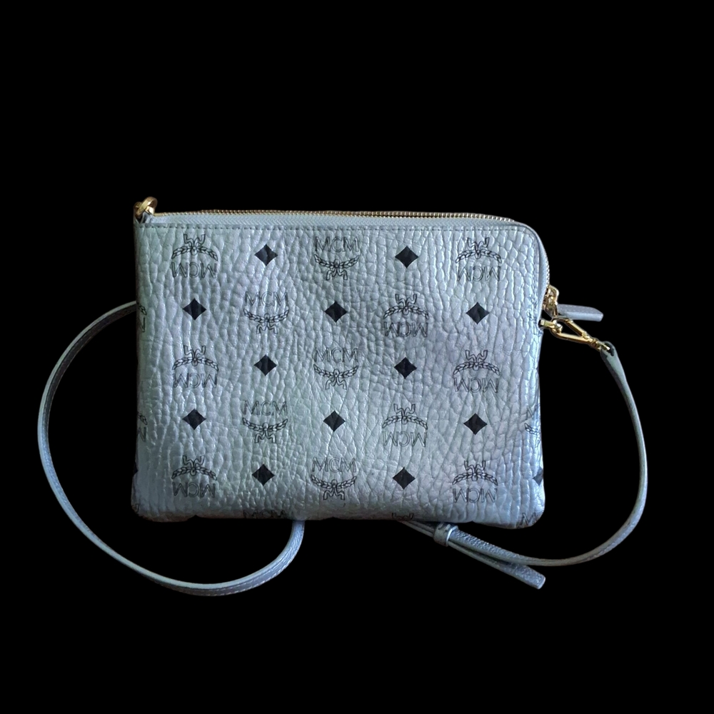 MCM Gray Crossbody Bag with Gold Accents